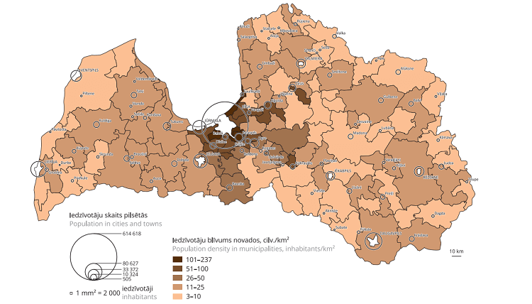 Плотность населения Латвии по годам